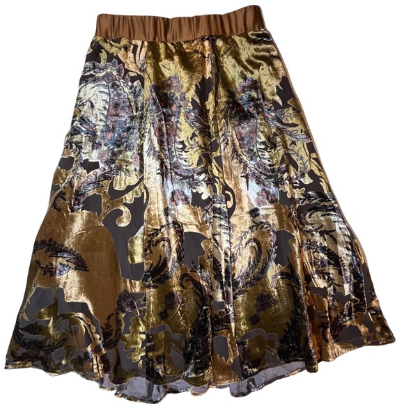 Vintage 90s Coldwater Creek Skirt S Gold Velvet Burnout Whimsigoth Boho Fairy - Picture 1 of 15